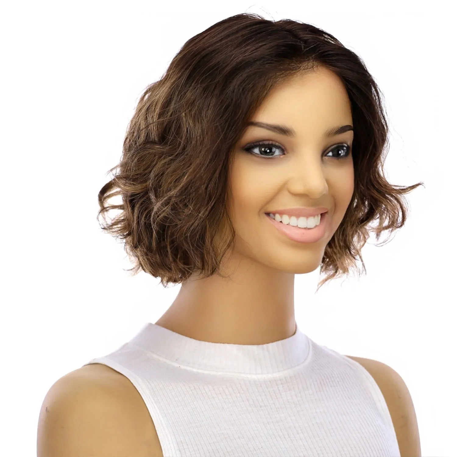 12" Halle Silk Top Wig Dark Brown Balayage Wavy