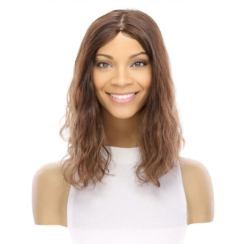 14" Emerald Silk Top Topper Medium Brown Balayage Wavy