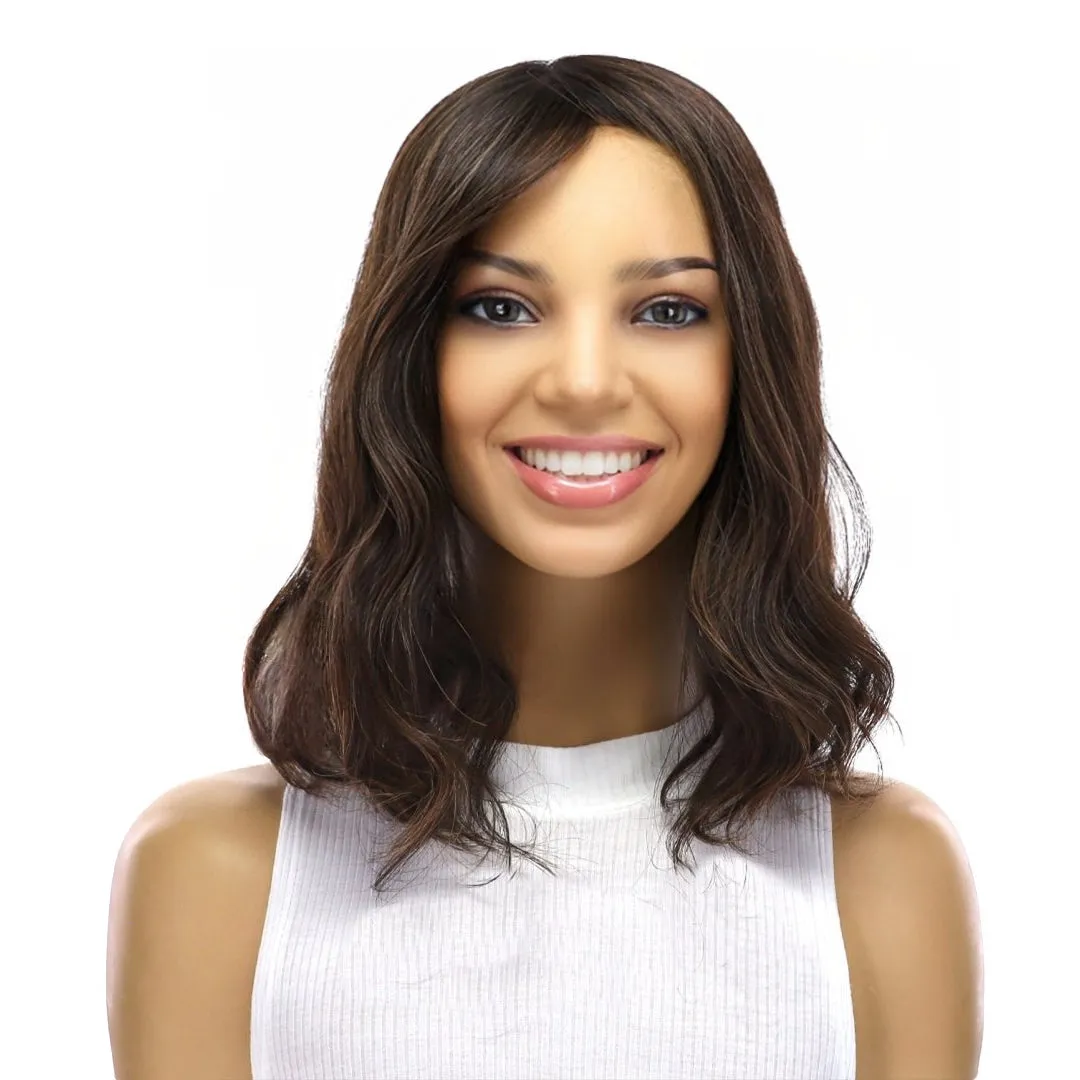 14" Emerald Silk Top Topper Soft Black w/ Highlights Wavy