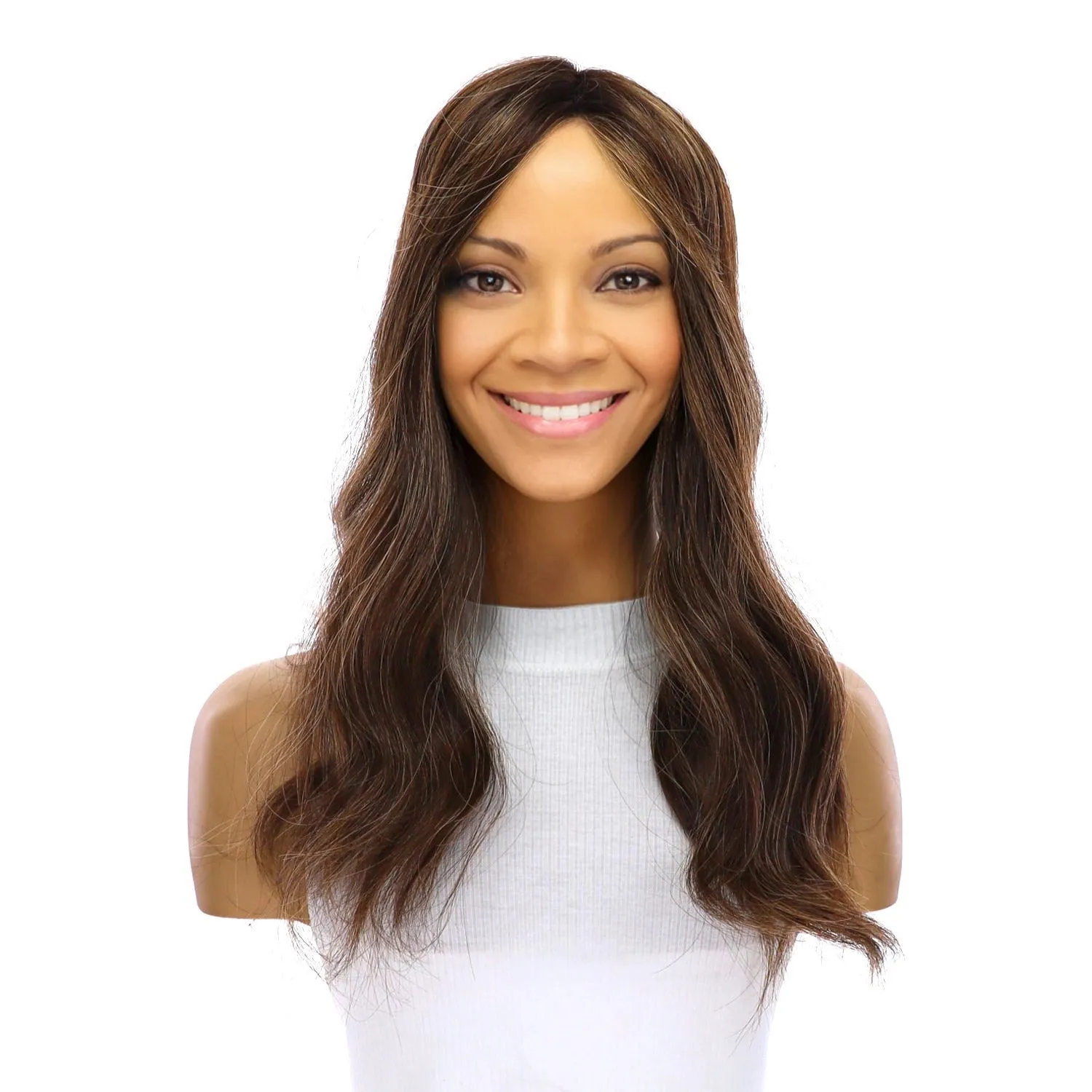 18" Emerald Silk Top Topper Dark Brown with Highlights