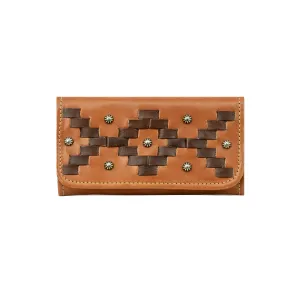 American West Womens Tribal Weave Golden Tan Leather Trifold Wallet