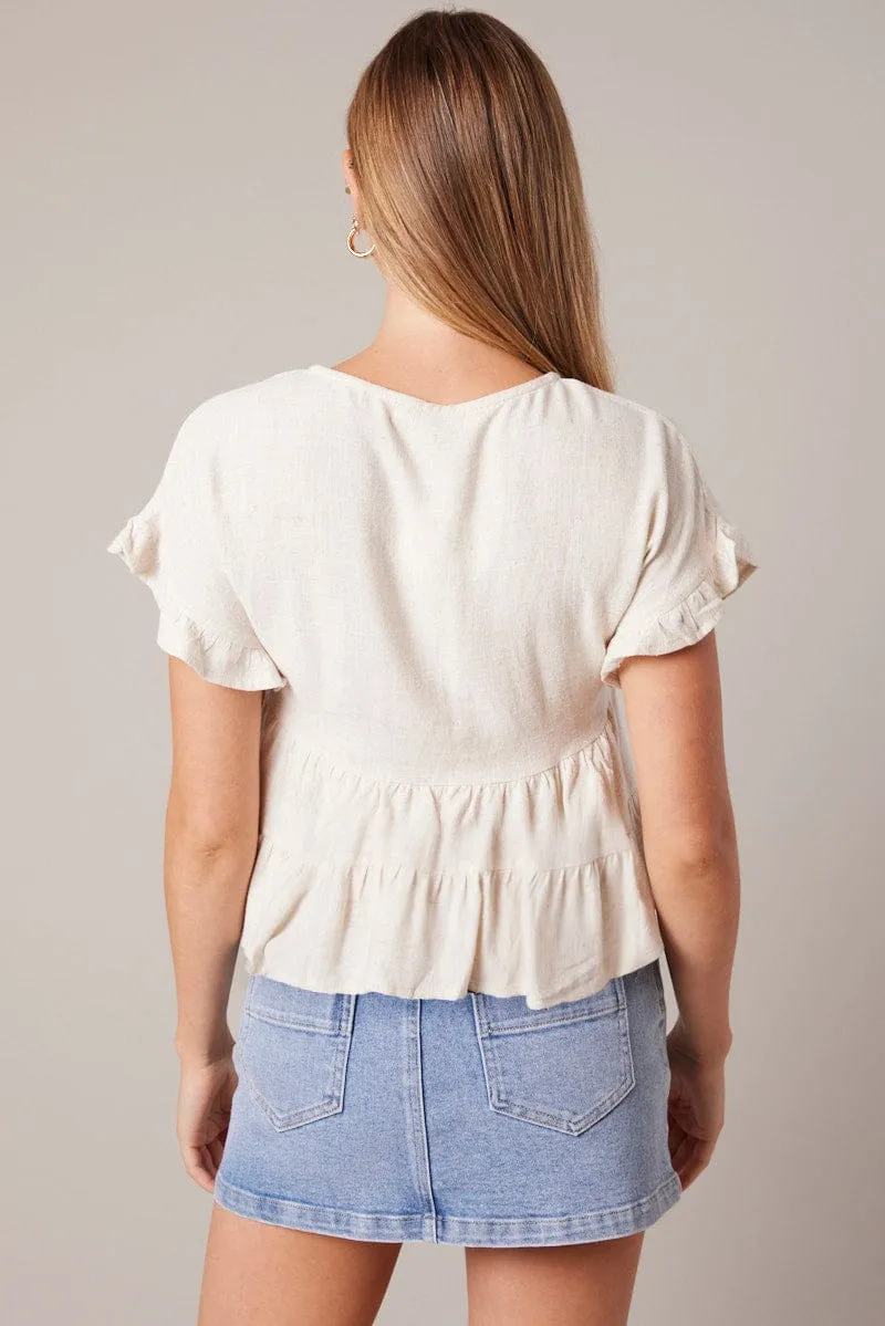 Beige Tiered Top Short Sleeve