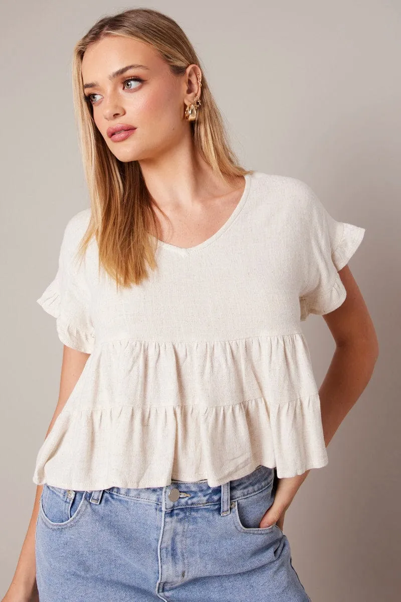 Beige Tiered Top Short Sleeve