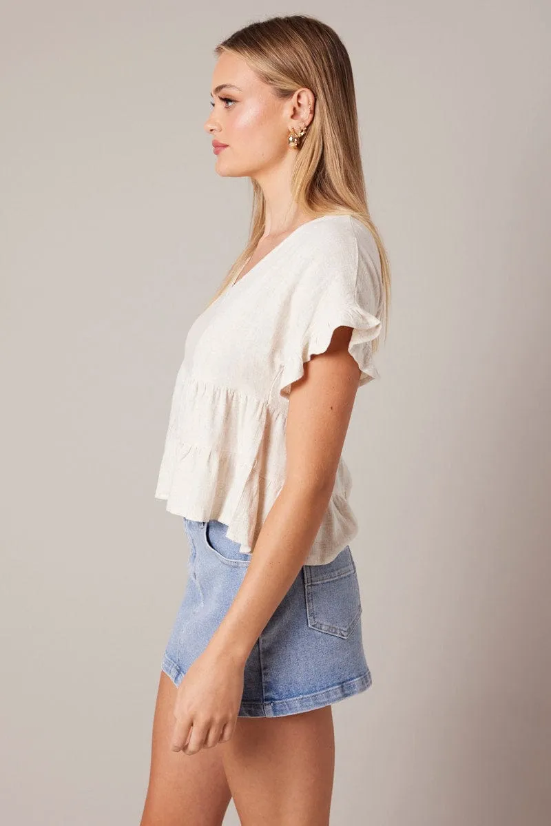 Beige Tiered Top Short Sleeve