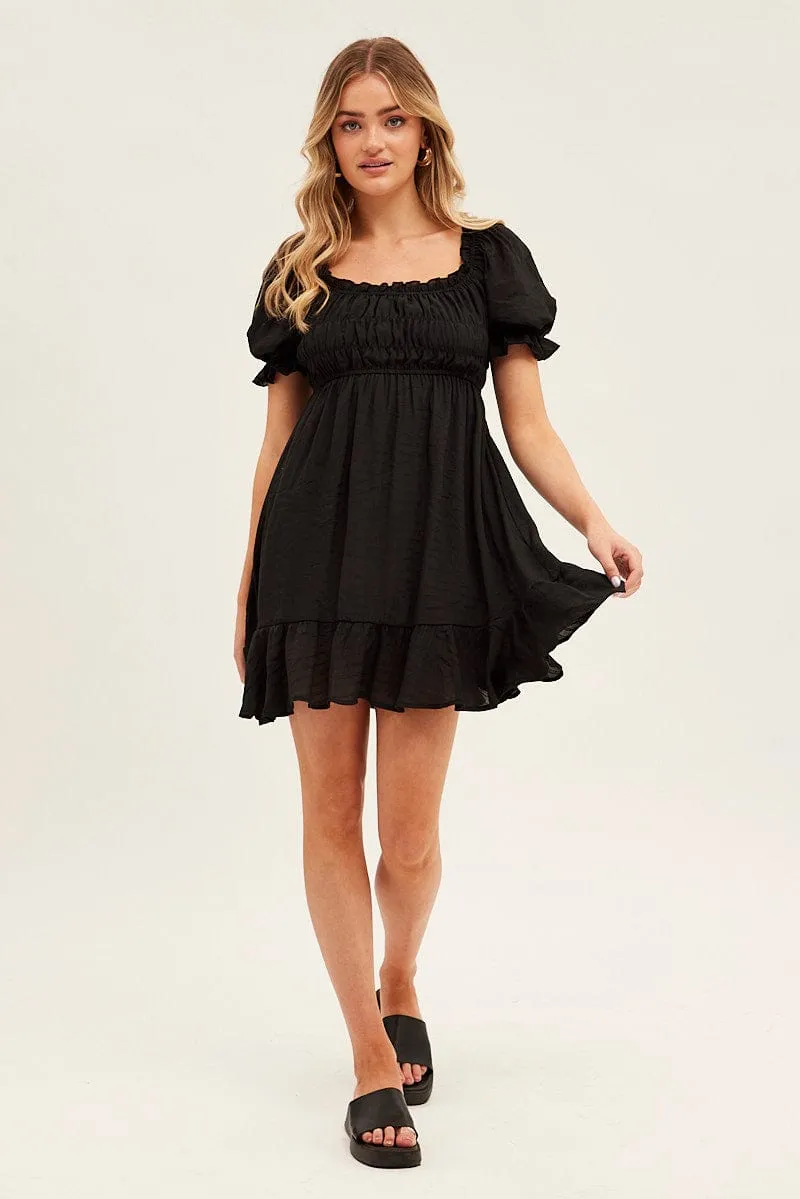 Black Gathered Bust Skater Dress