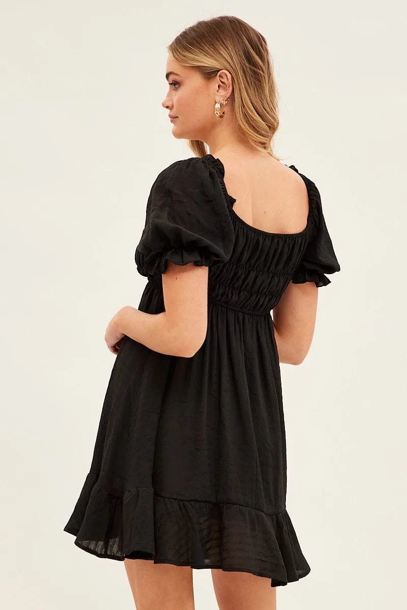 Black Gathered Bust Skater Dress