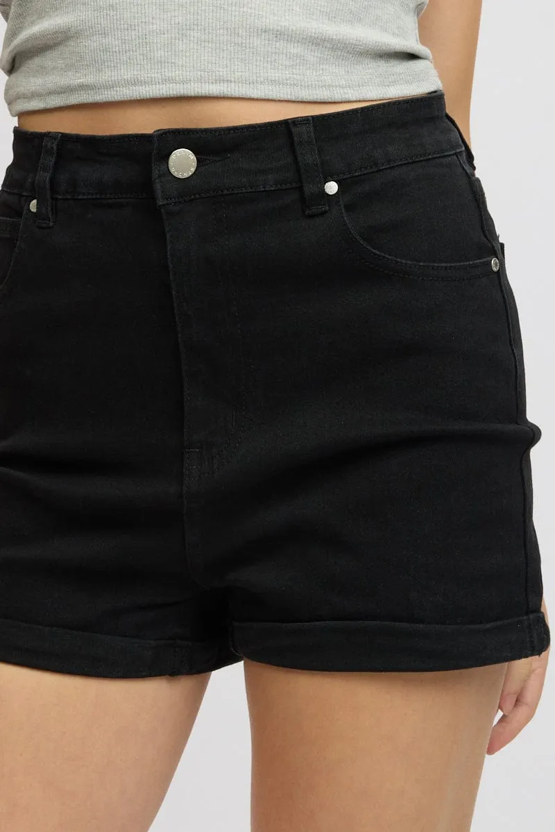 Black Mom Shorts High Rise Stretch