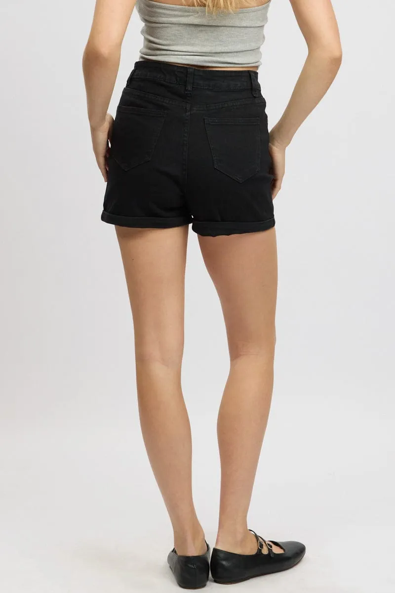 Black Mom Shorts High Rise Stretch