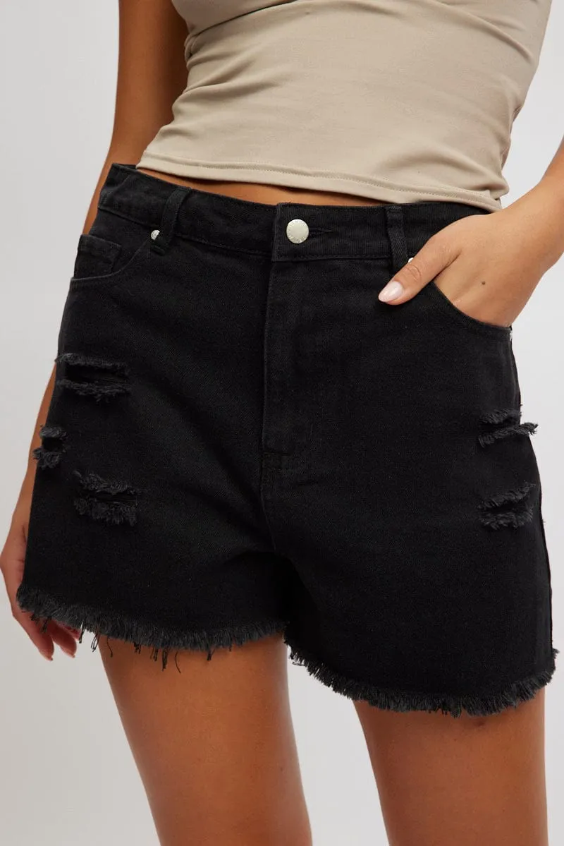 Black Relaxed Short High Rise