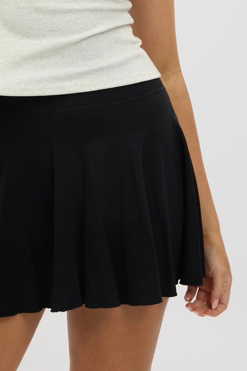 Black Seamless Flare Skort Elastic Waist Lined