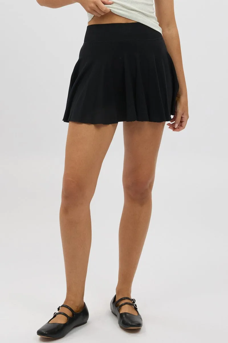Black Seamless Flare Skort Elastic Waist Lined