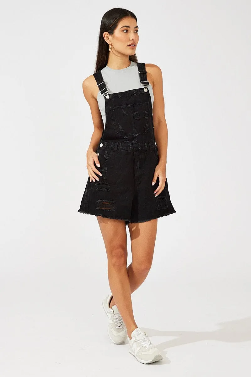 Black Short Overalls Ripped