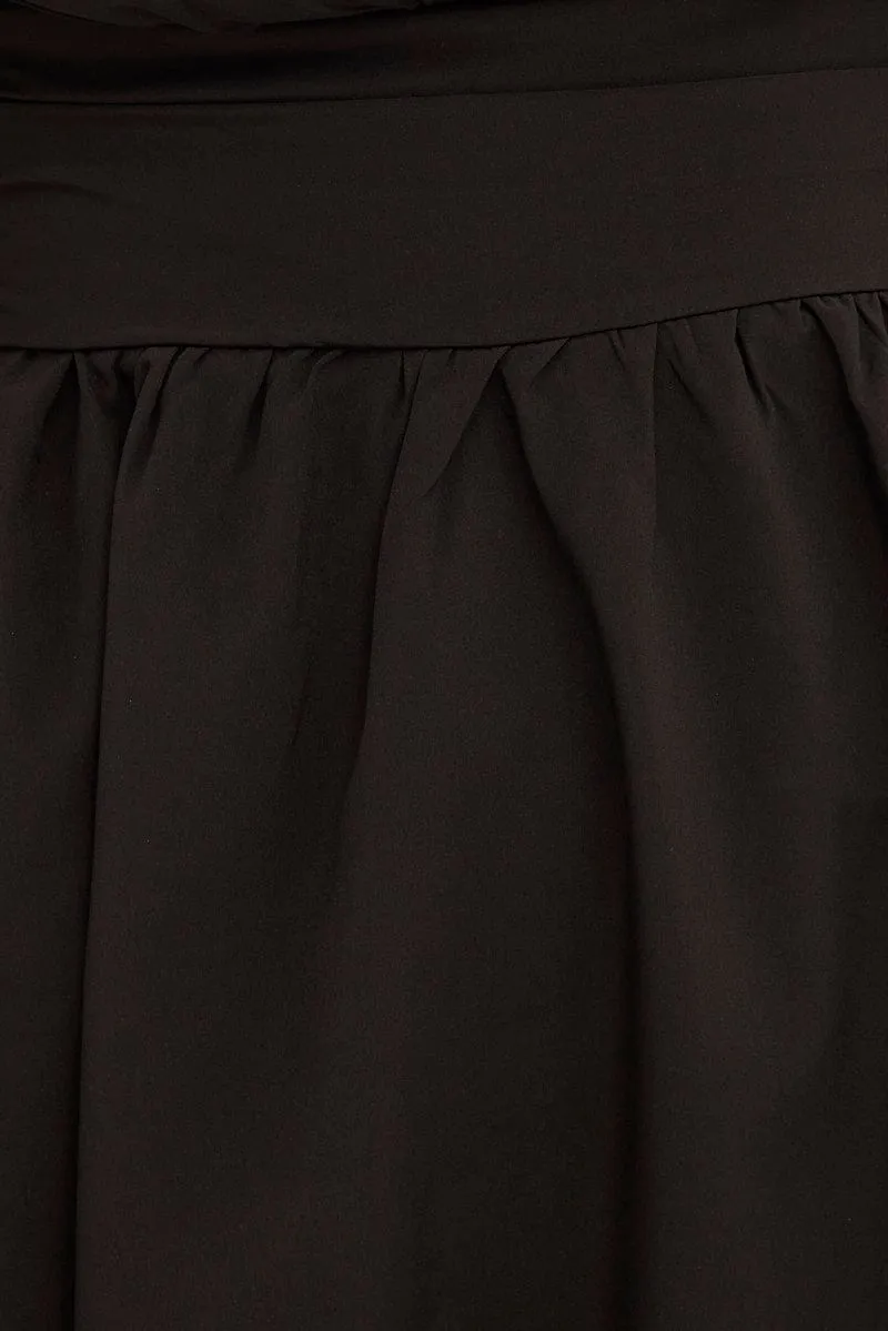 Black Short Sleeve Ruched Bust Skater Dress