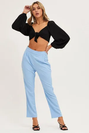 Blue Cropped Pants High Waist Workwear