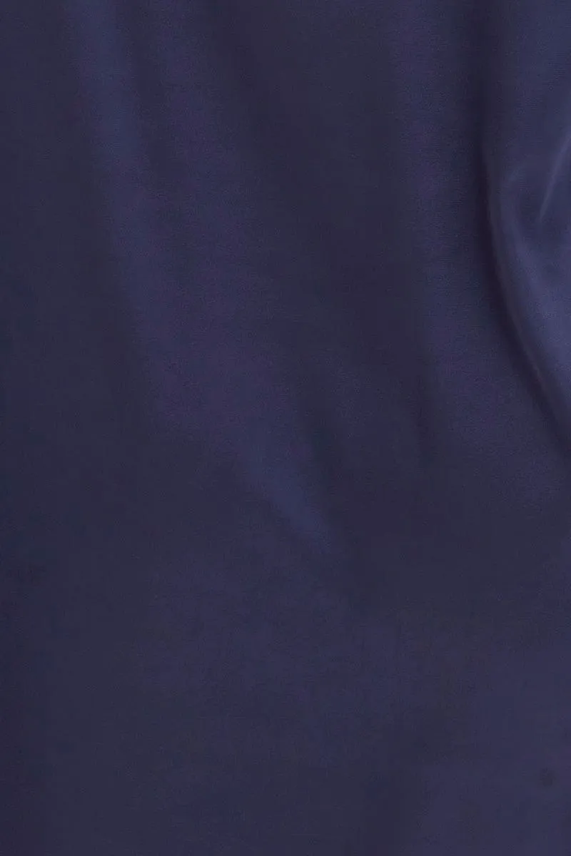 Blue Nightgown Short Sleeve Collared Mini Satin