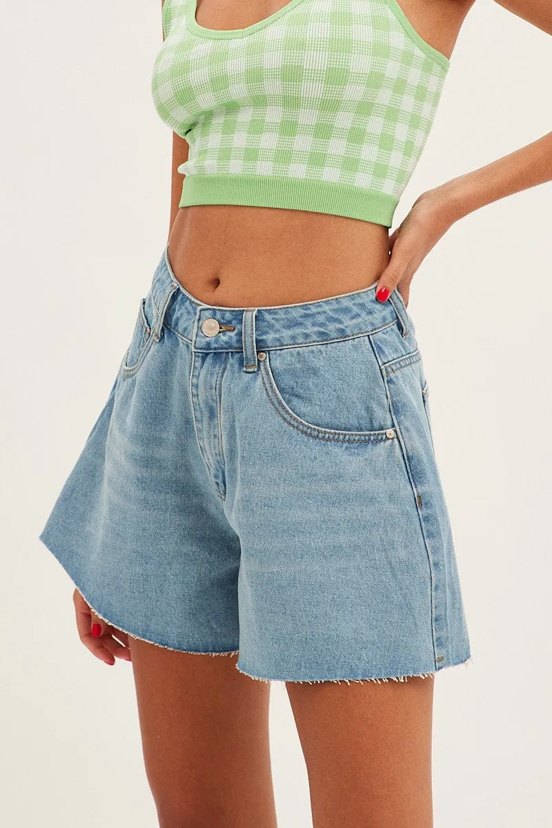 Blue Relaxed Denim Shorts High Rise