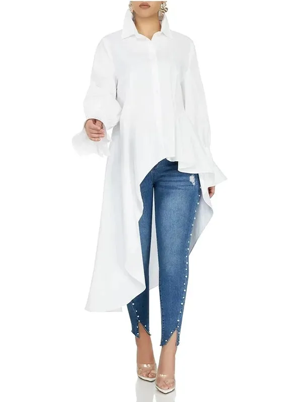 Casual Flare Sleeve Irregular Blouse Shirt