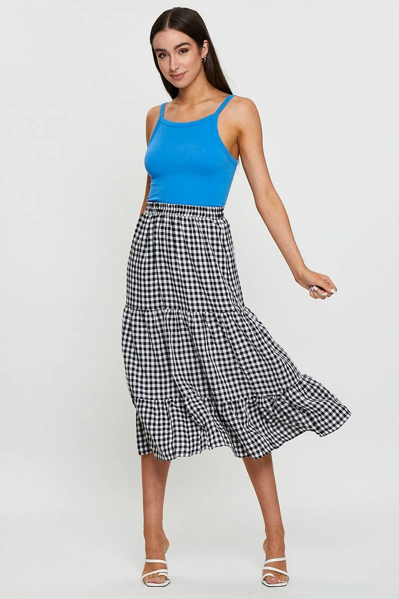 Check Midi Skirt High Rise