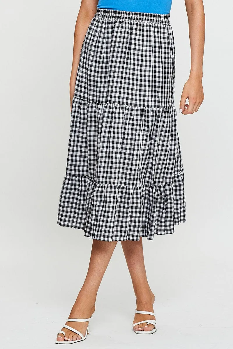 Check Midi Skirt High Rise