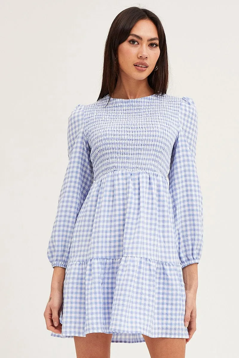 Check Shirred Bust Mini Dress