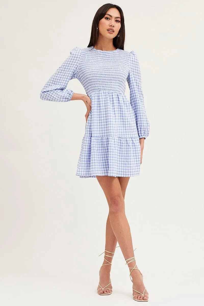 Check Shirred Bust Mini Dress
