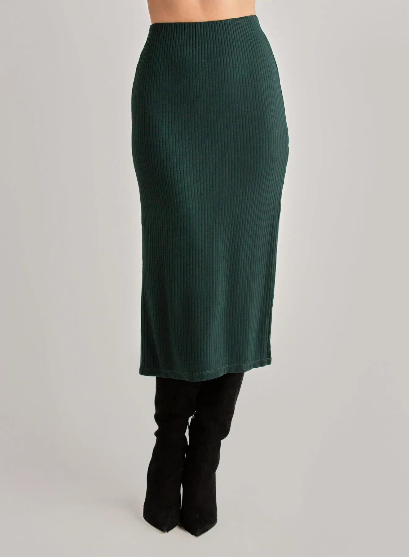 Clean Waist Knit Skirt with Side Slit - Dark Hunter