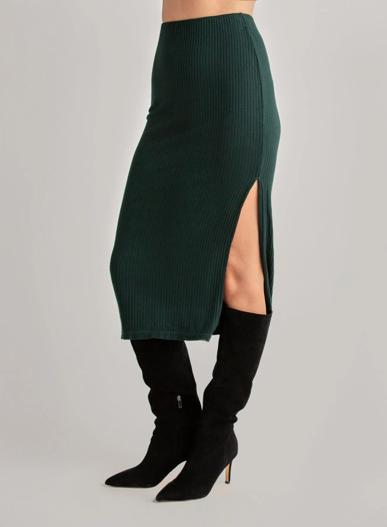 Clean Waist Knit Skirt with Side Slit - Dark Hunter