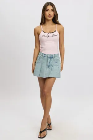 Denim Pleated Skirt High Rise Mini