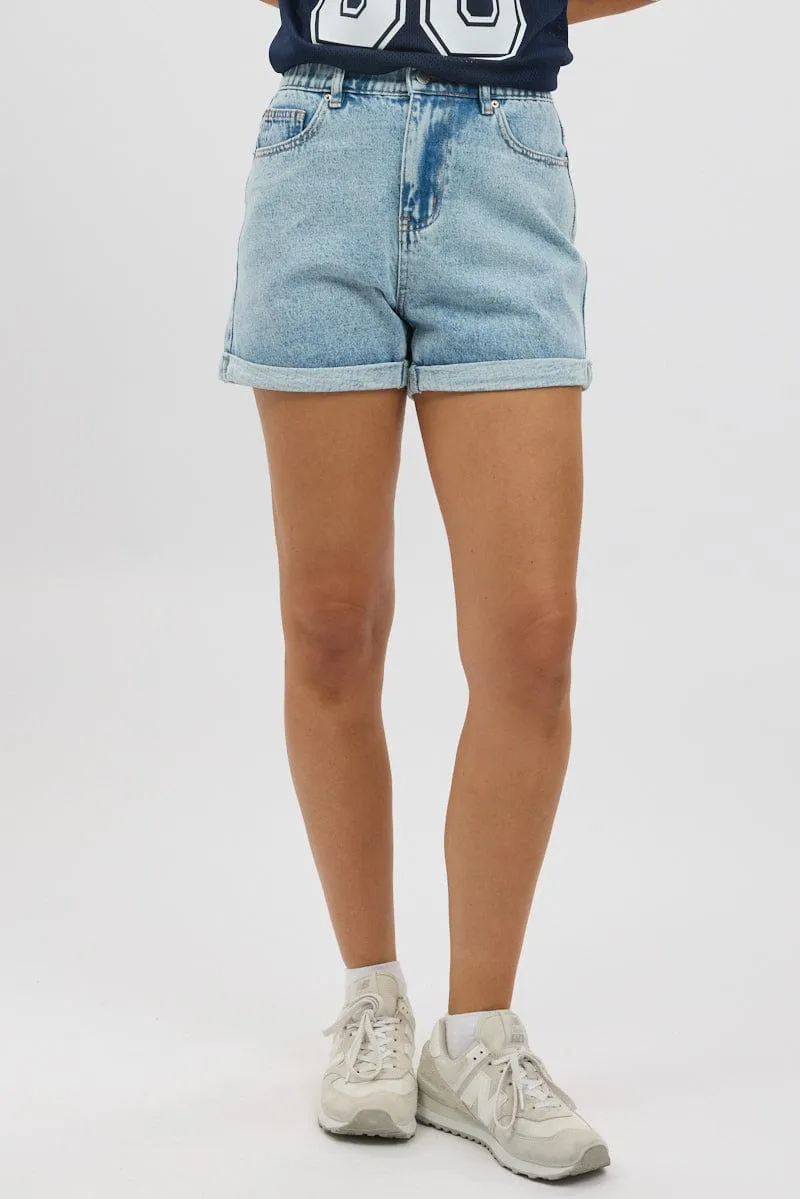 Denim Relaxed Shorts Elastic Waist