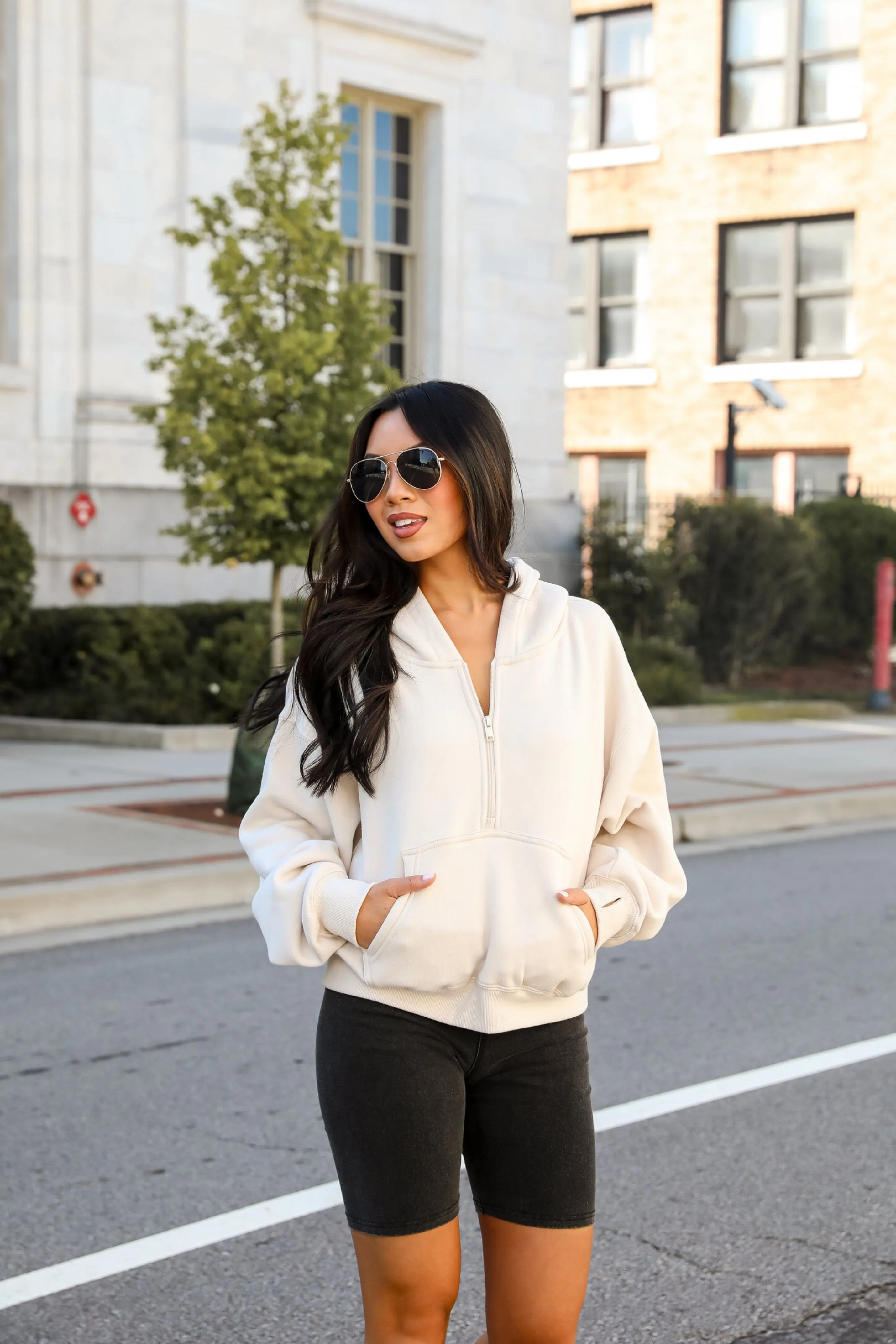FINAL SALE - Cozy Convenience Beige Quarter Zip Hoodie