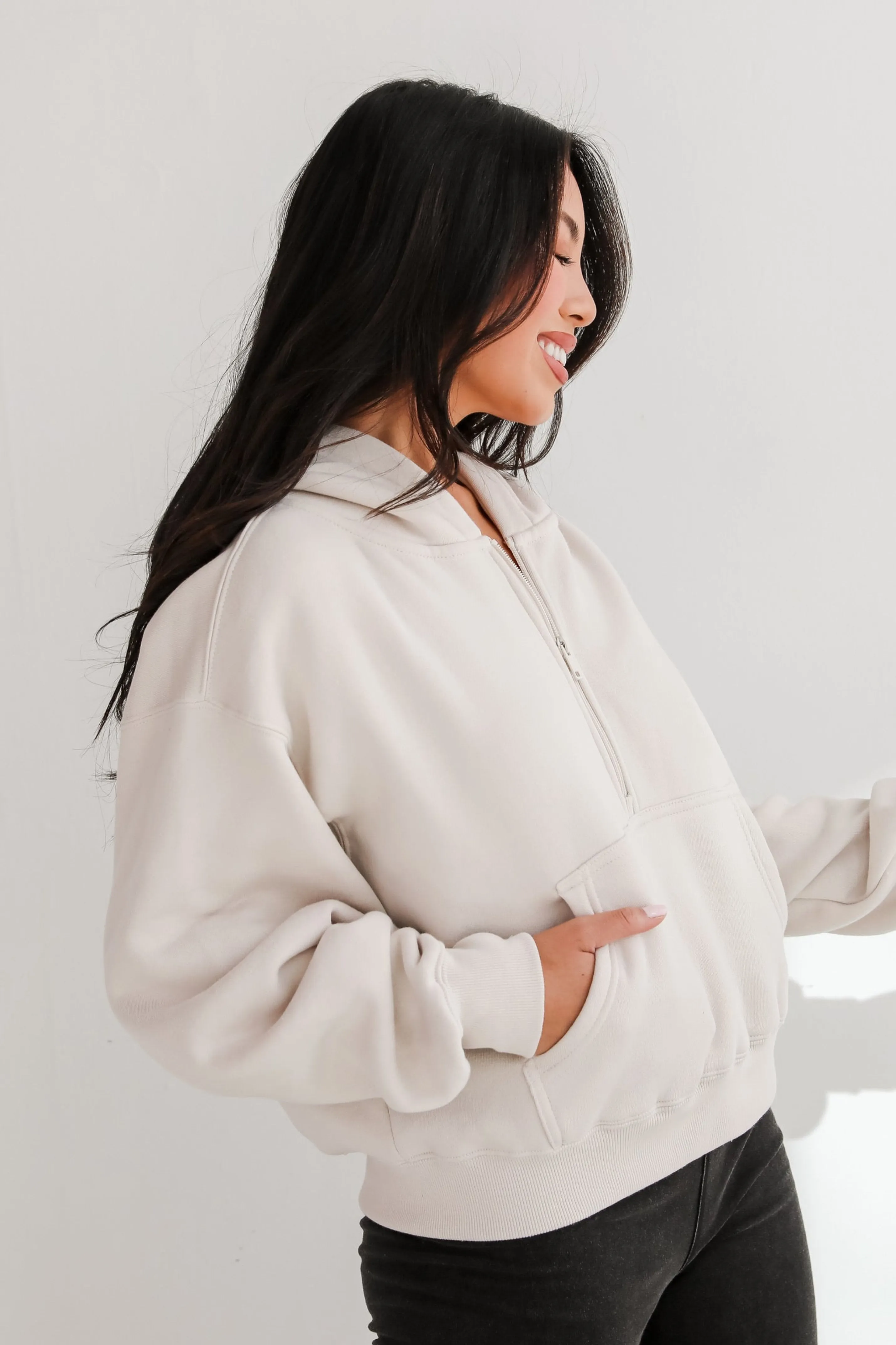 FINAL SALE - Cozy Convenience Beige Quarter Zip Hoodie