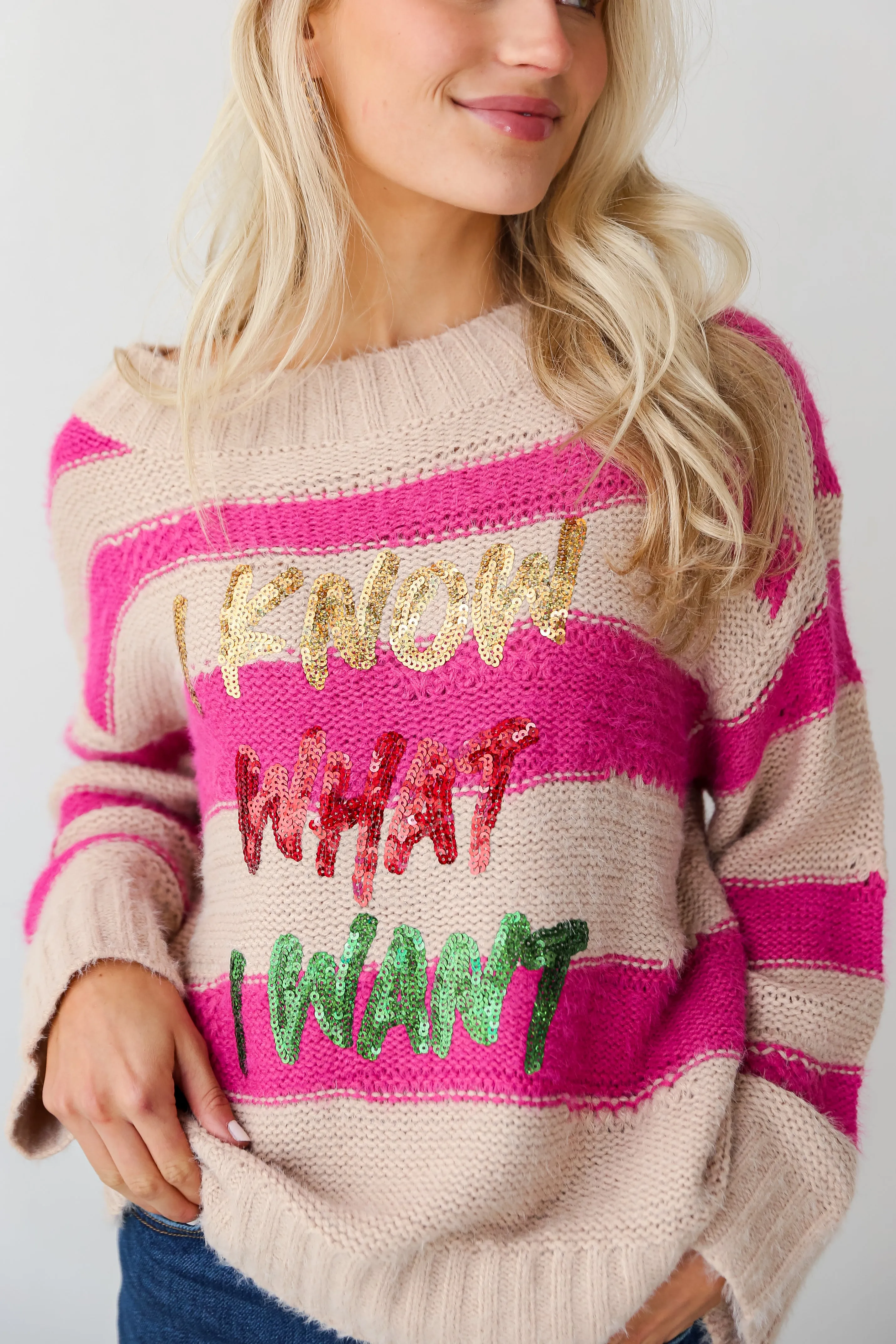 FINAL SALE - I Know What I Want Pink Striped Sequin Oversized Sweater