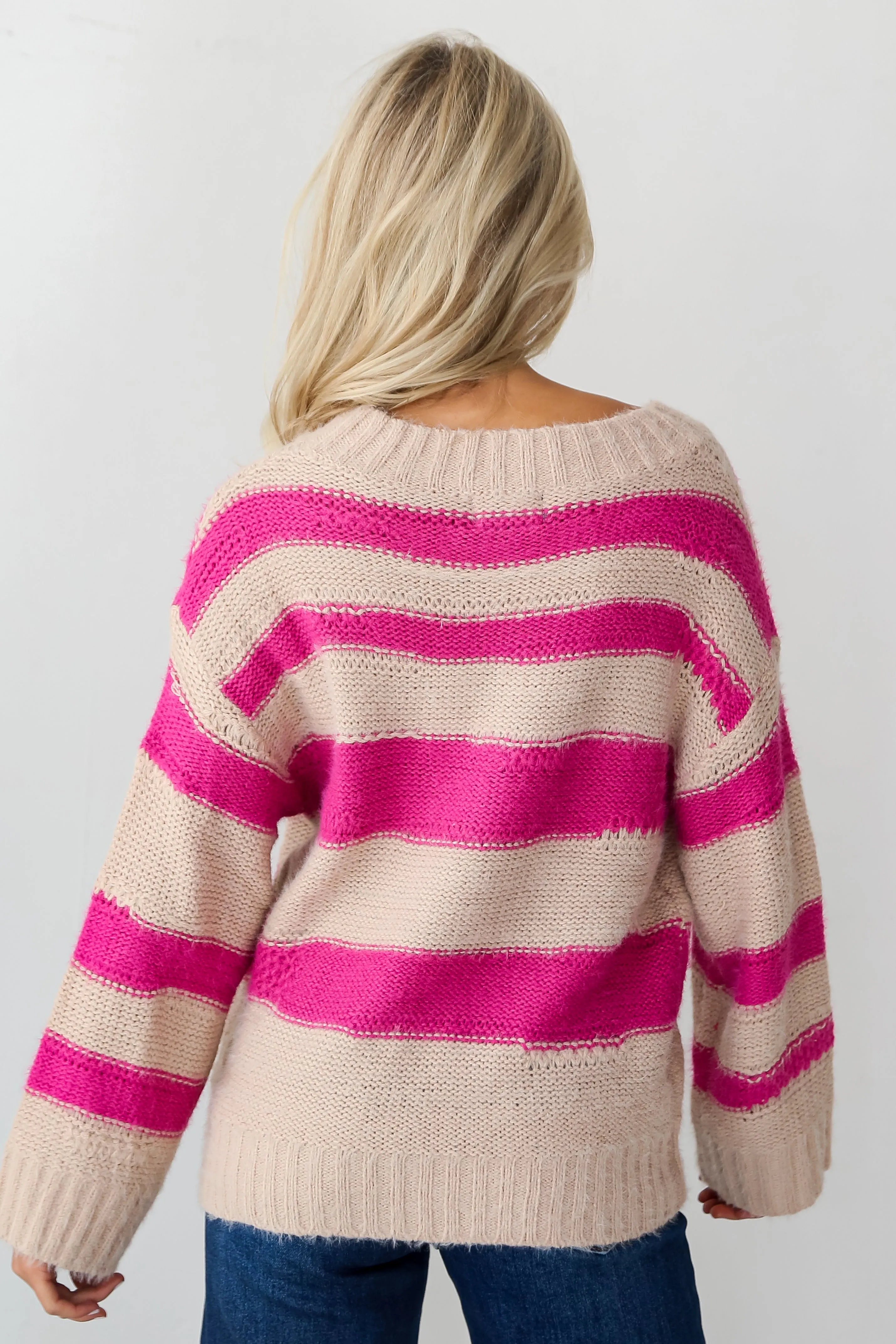 FINAL SALE - I Know What I Want Pink Striped Sequin Oversized Sweater