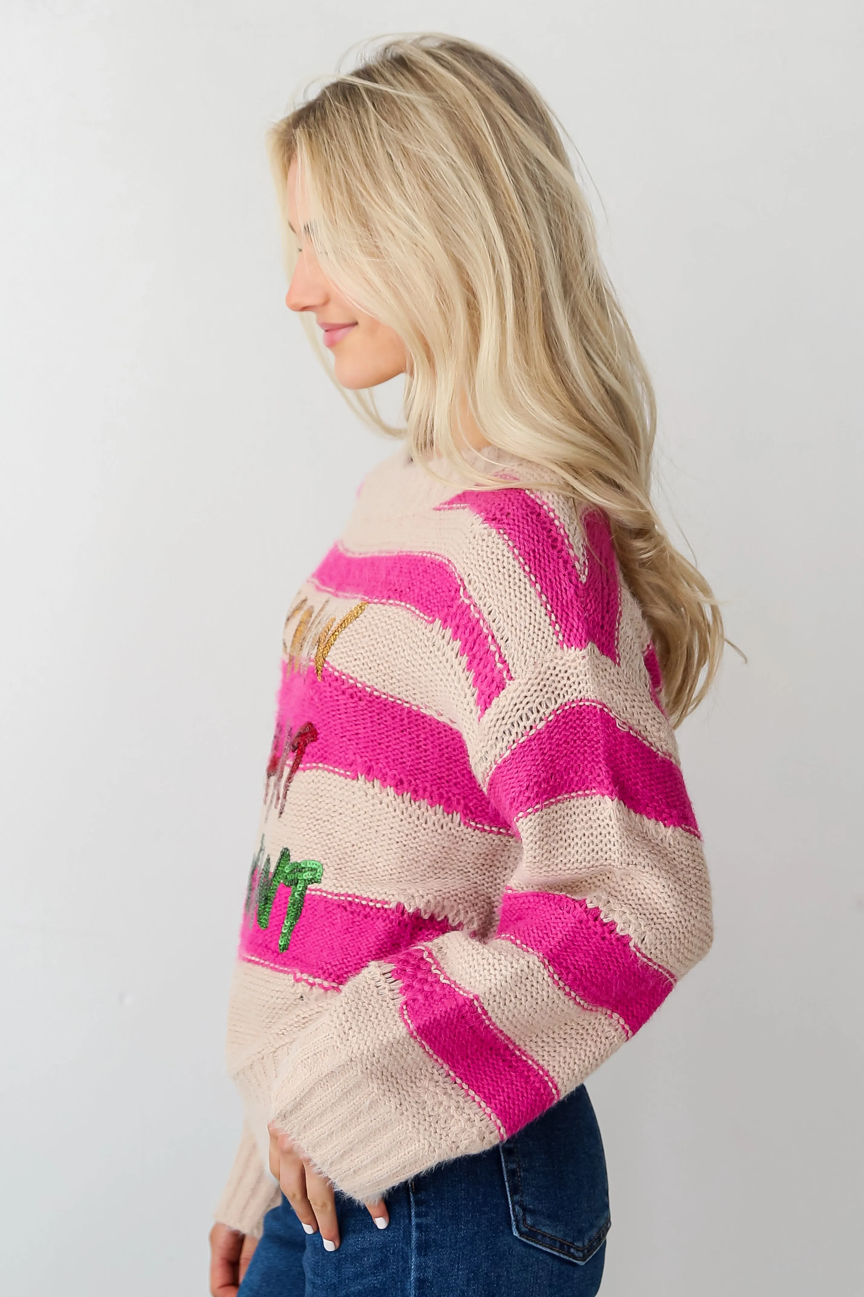 FINAL SALE - I Know What I Want Pink Striped Sequin Oversized Sweater