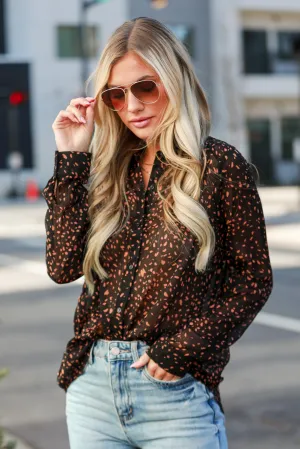 FINAL SALE - Khloe Brown Spotted Button-Up Blouse - DOORBUSTER