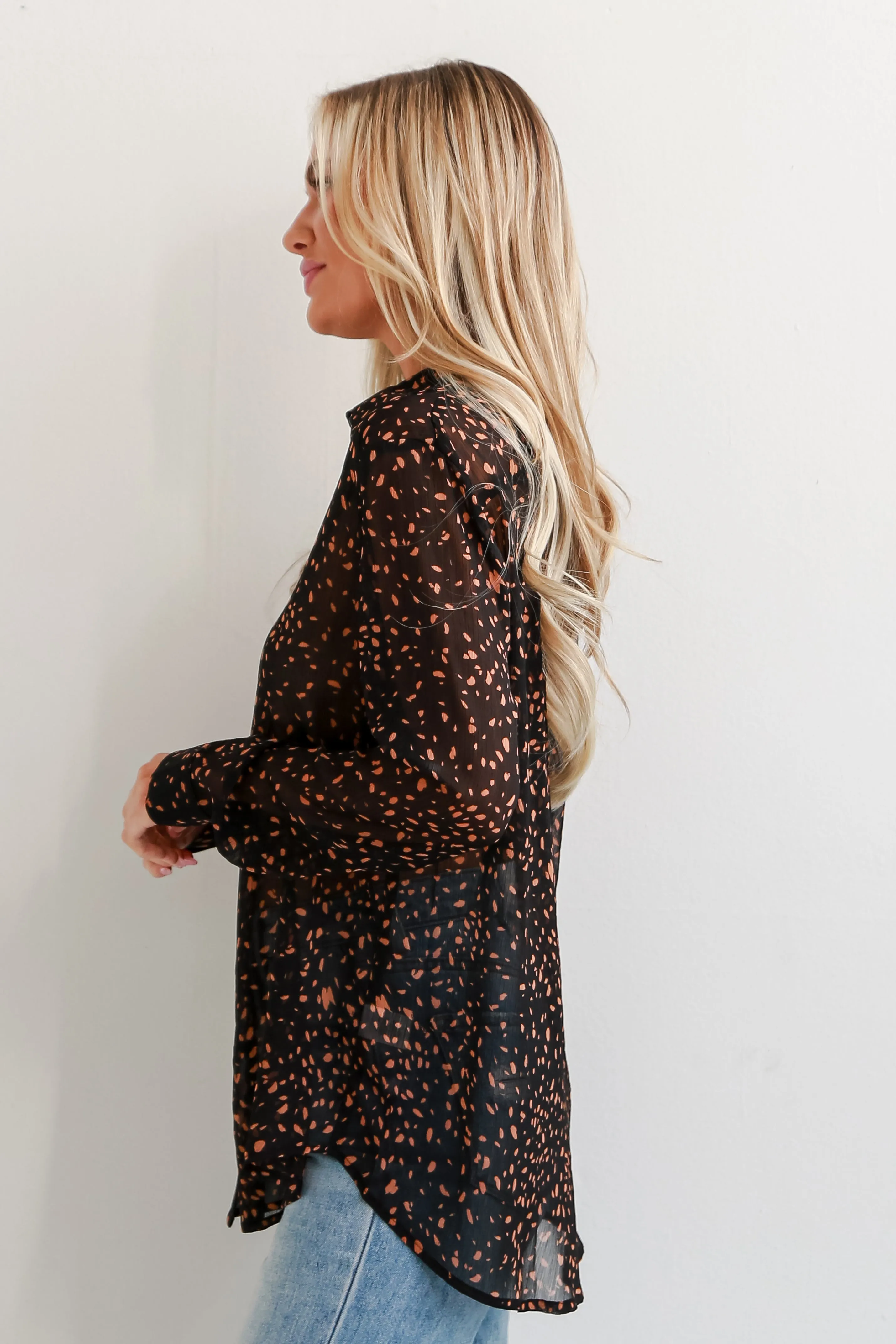 FINAL SALE - Khloe Brown Spotted Button-Up Blouse - DOORBUSTER
