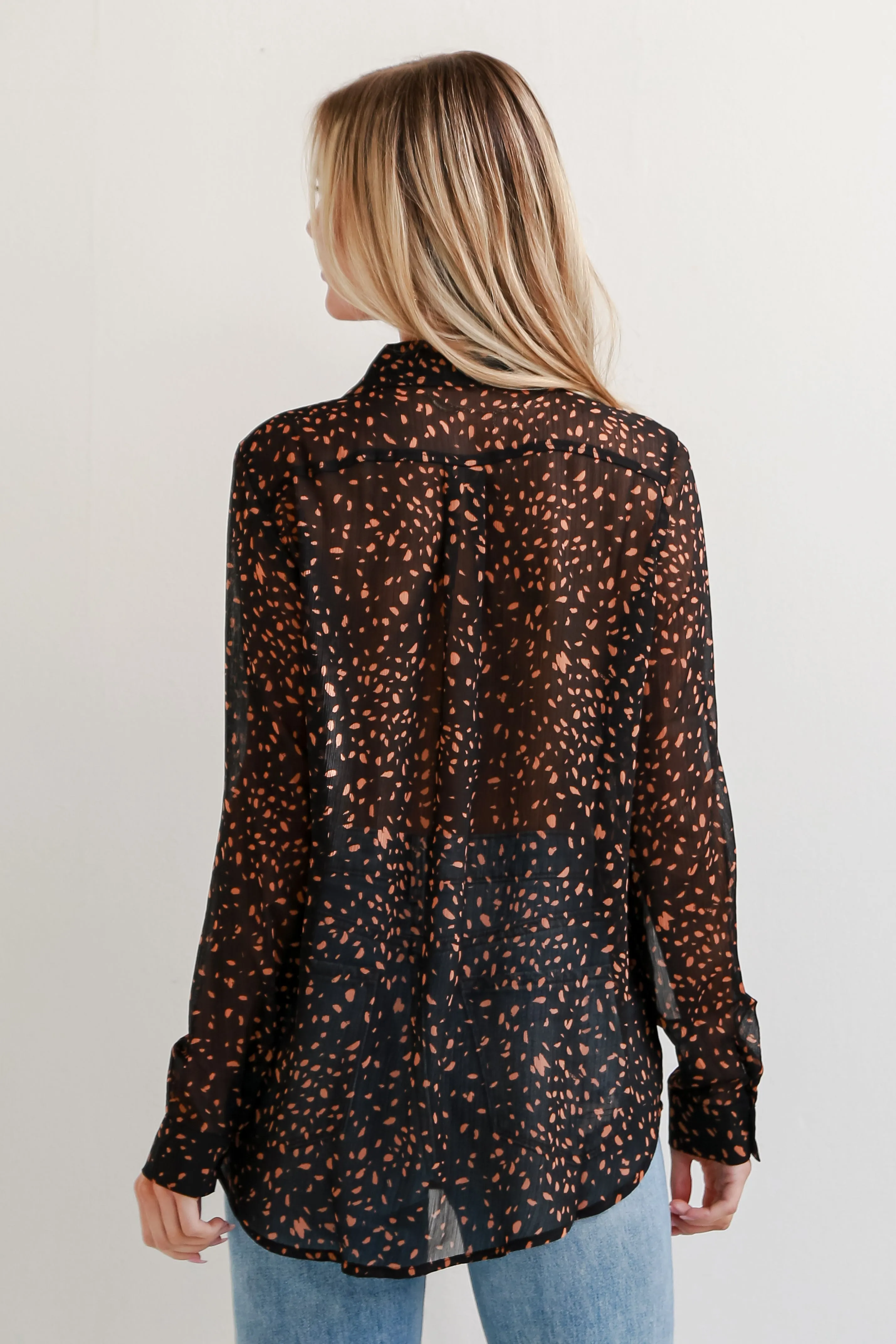 FINAL SALE - Khloe Brown Spotted Button-Up Blouse - DOORBUSTER