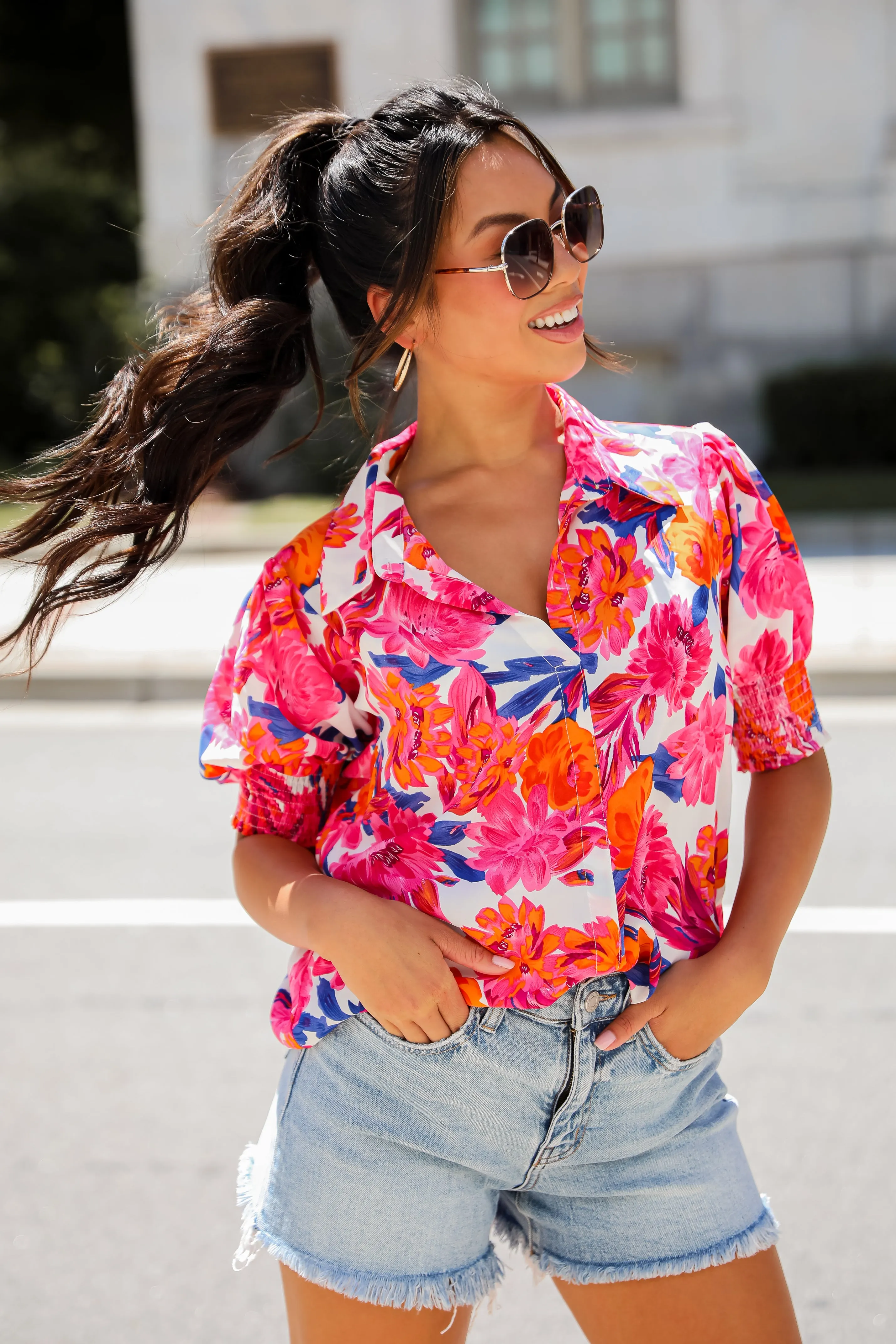 FINAL SALE - Profound Poise Pink Floral Blouse
