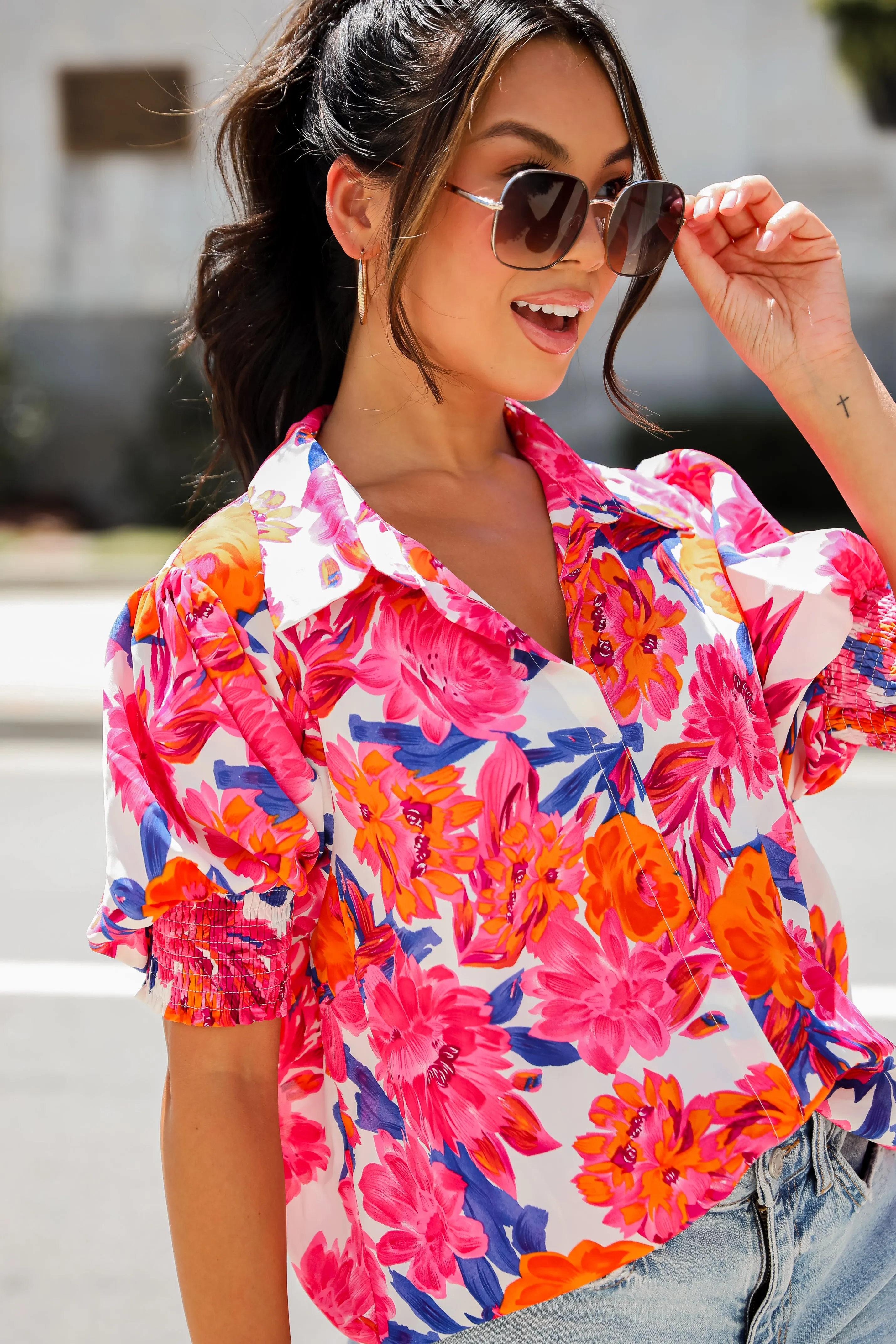 FINAL SALE - Profound Poise Pink Floral Blouse