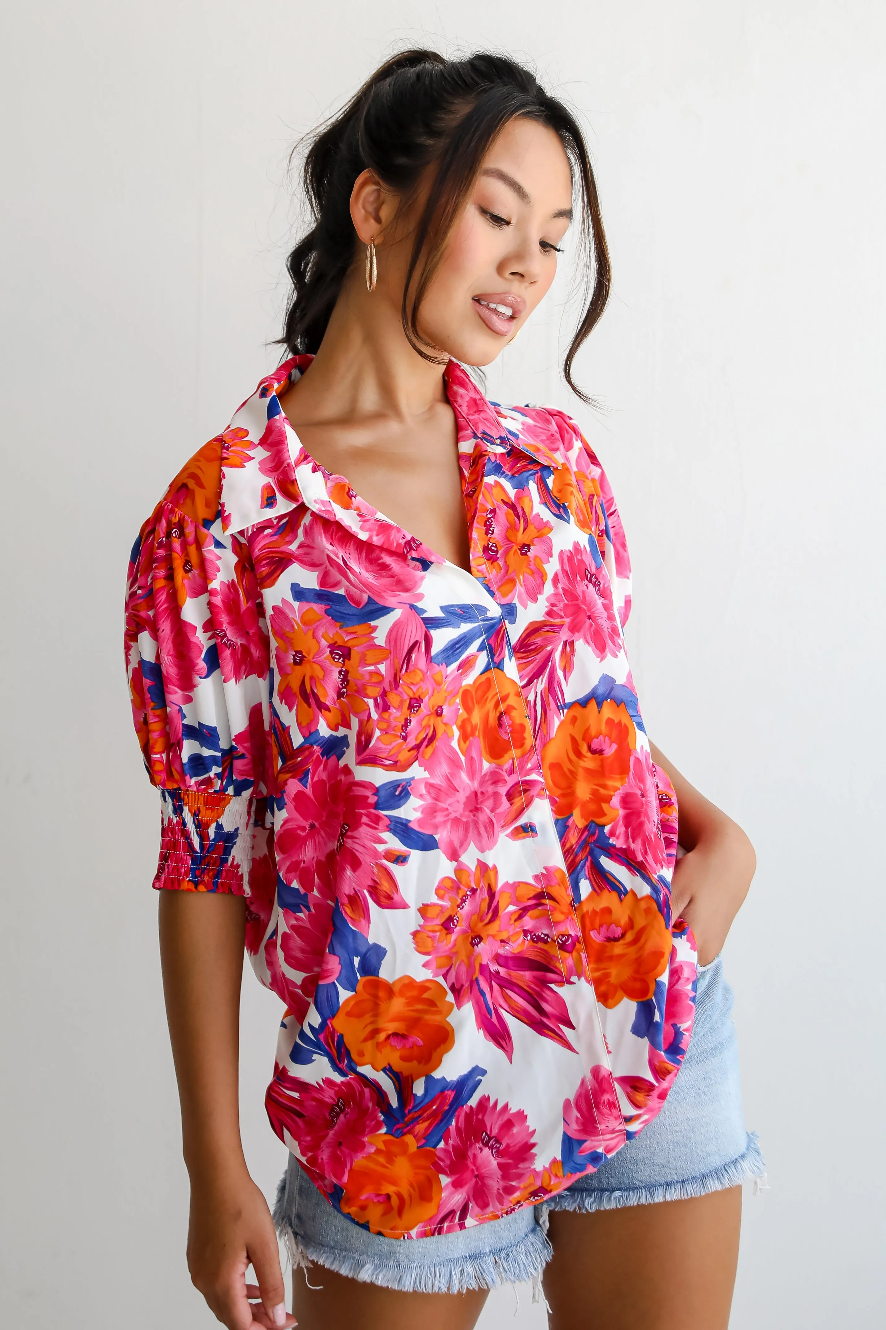 FINAL SALE - Profound Poise Pink Floral Blouse