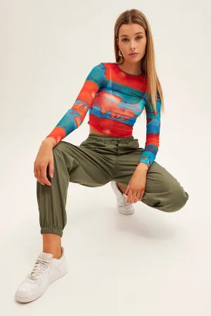 Green Parachute Cargo Pants Mid Rise