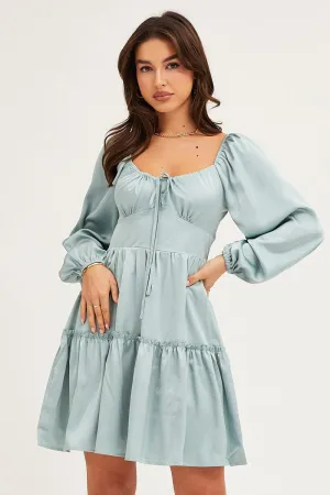 Green Ruffle Skater Dress