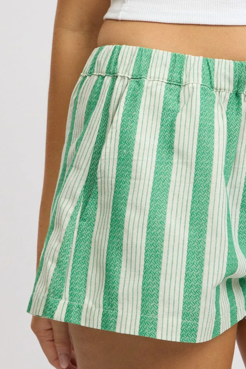 Green Stripe Relaxed Shorts Low Rise