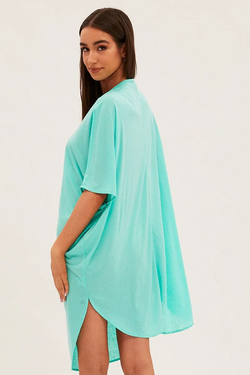 Green V Neck Oversized Kaftan Beachwear