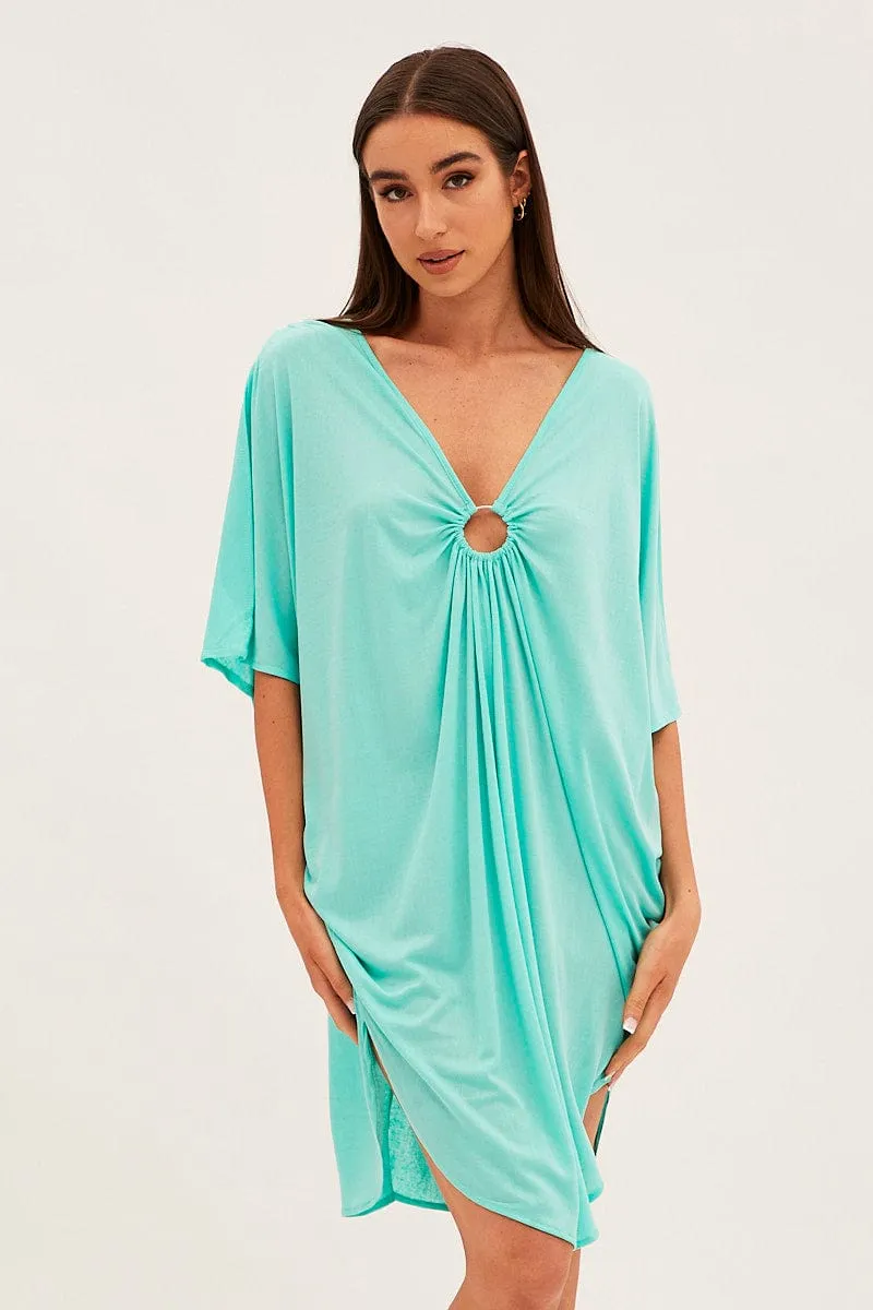 Green V Neck Oversized Kaftan Beachwear