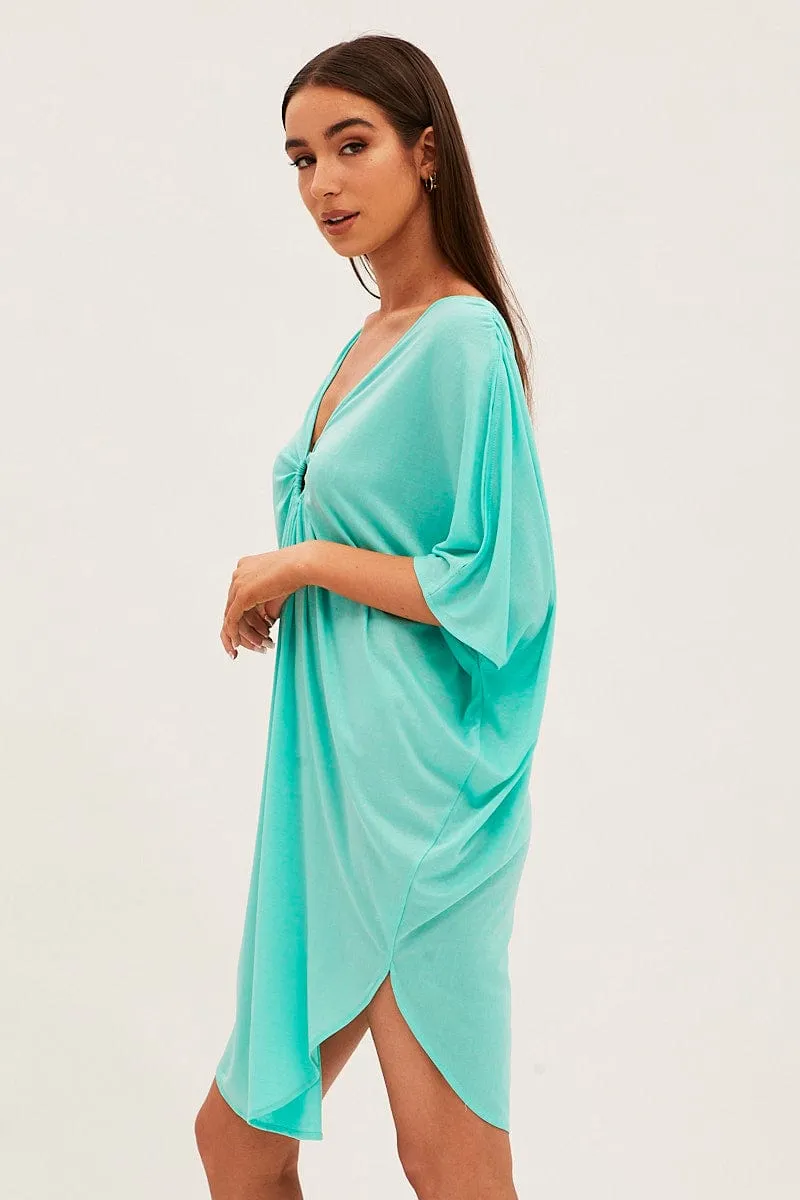 Green V Neck Oversized Kaftan Beachwear