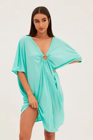 Green V Neck Oversized Kaftan Beachwear