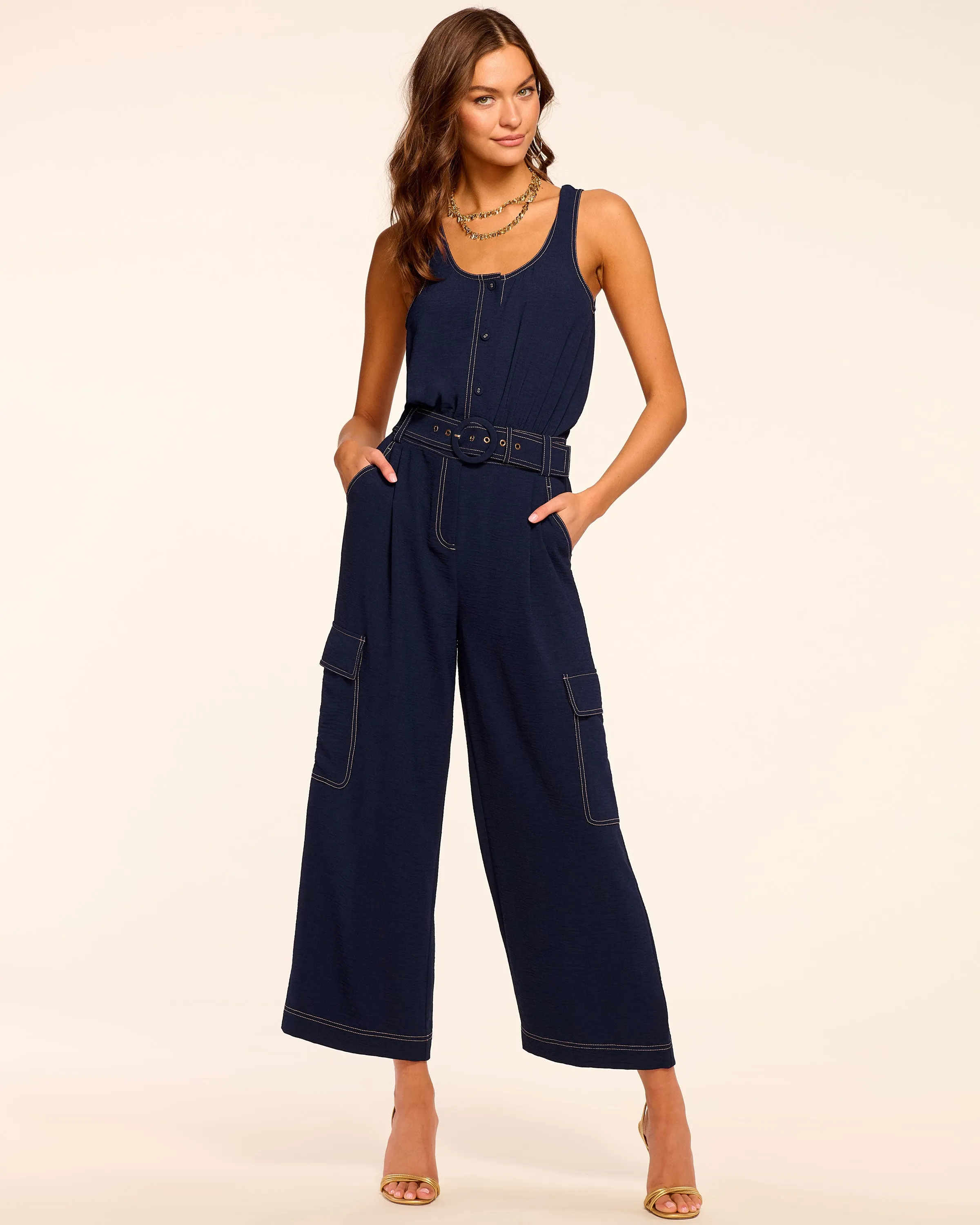 Greta Belted Cropped Sleeveless Jumpsuit