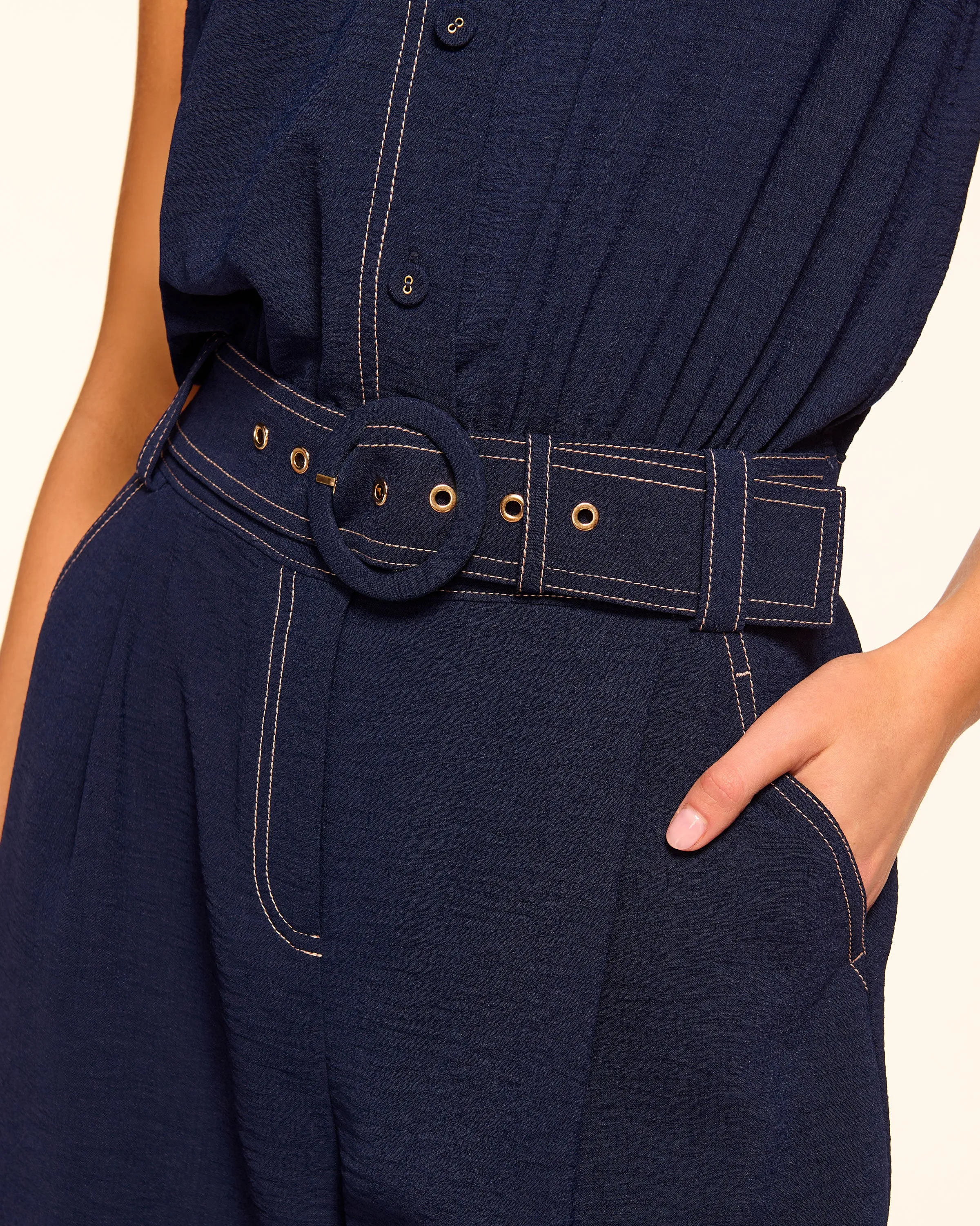 Greta Belted Cropped Sleeveless Jumpsuit