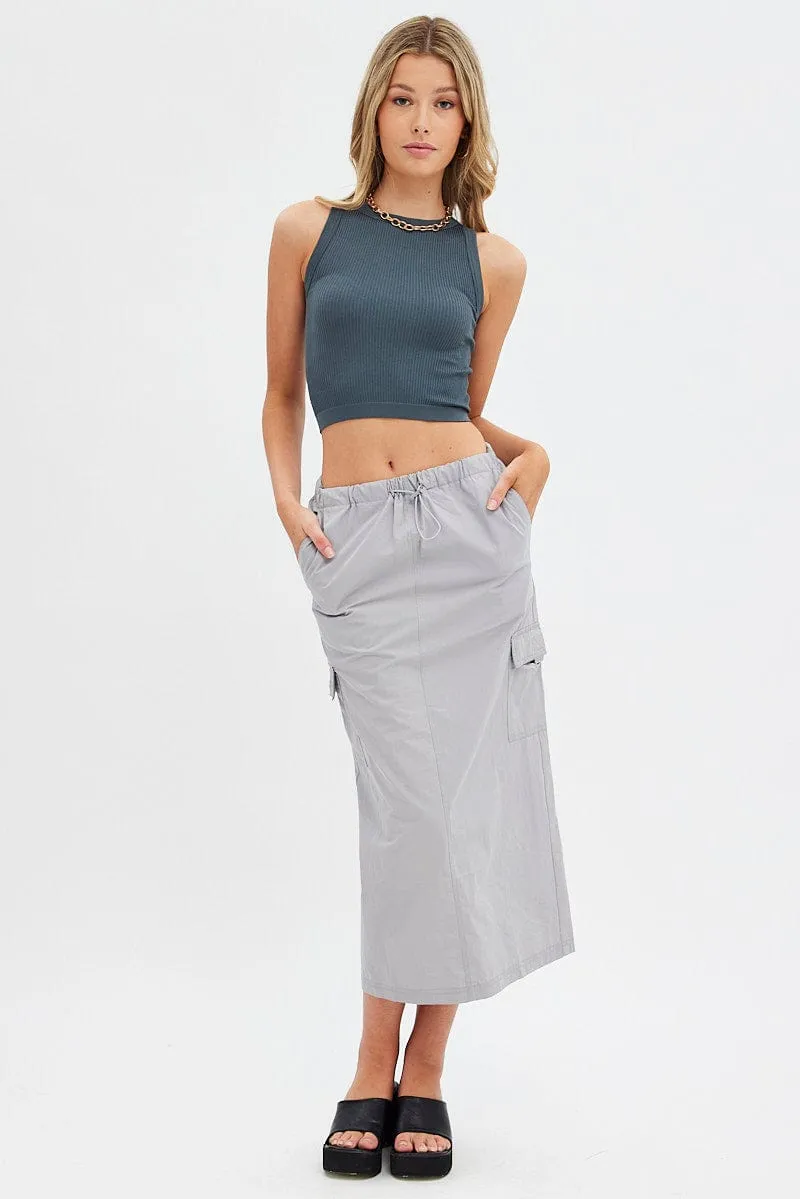 Grey Cargo Skirt Midi Cotton